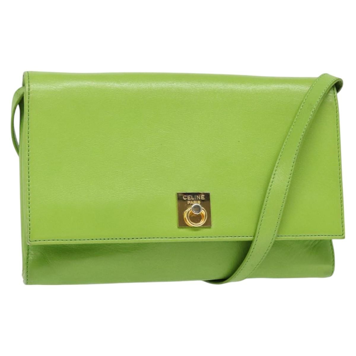 Celine Flap Shoulder Bag Leather, GREEN, LEATHER, Shoulder bag