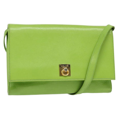 Celine Flap Shoulder Bag Leather, GREEN, LEATHER, Shoulder bag