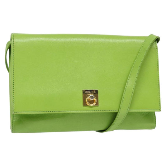Celine Flap Shoulder Bag Leather, GREEN, LEATHER, Shoulder bag
