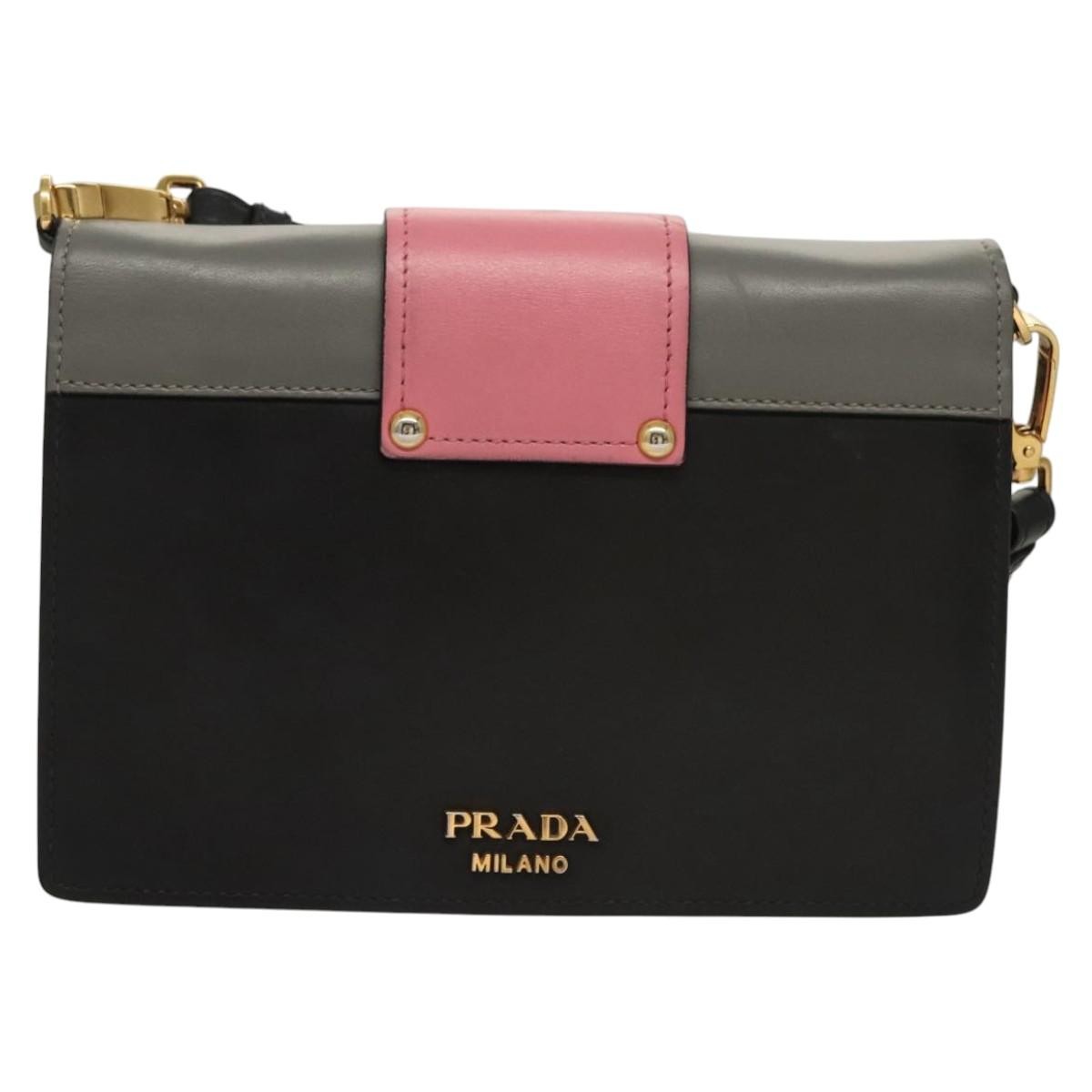 Prada Metal Ribbon Shoulder Bag City Calfskin, GRAY, LEATHER, Shoulder bag