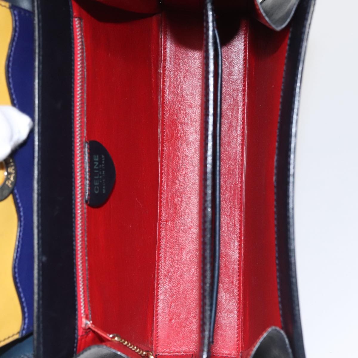 Celine Circle Logo Handbag Leather, NAVY, LEATHER, Handbag