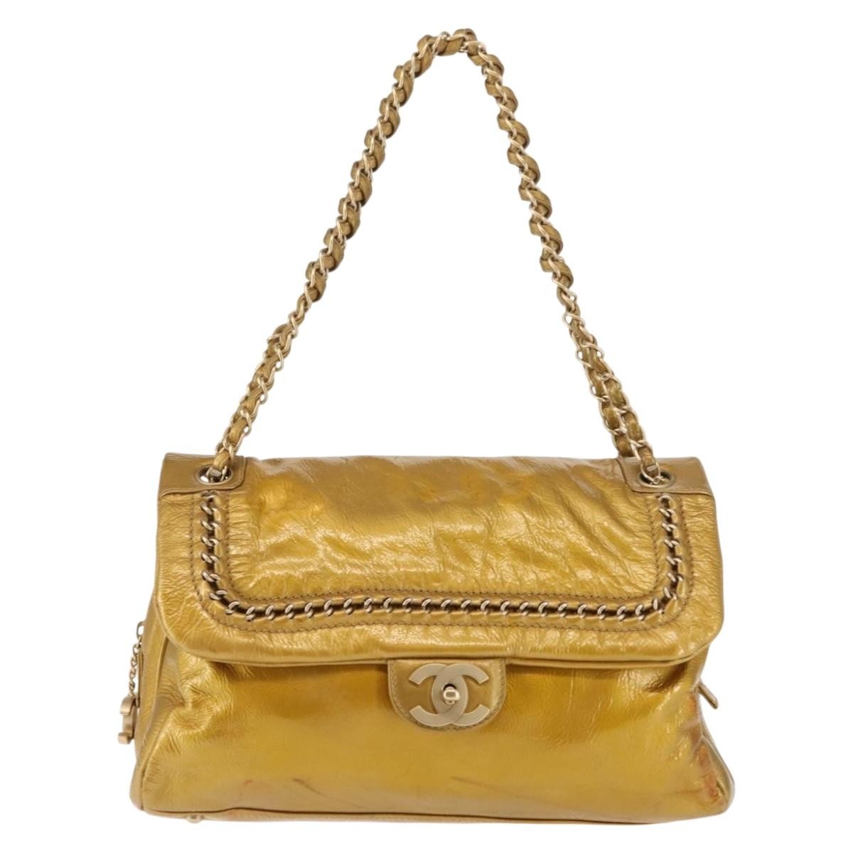 Chanel Luxe Ligne Flap Bag Patent, GOLD, LEATHER, Handbag