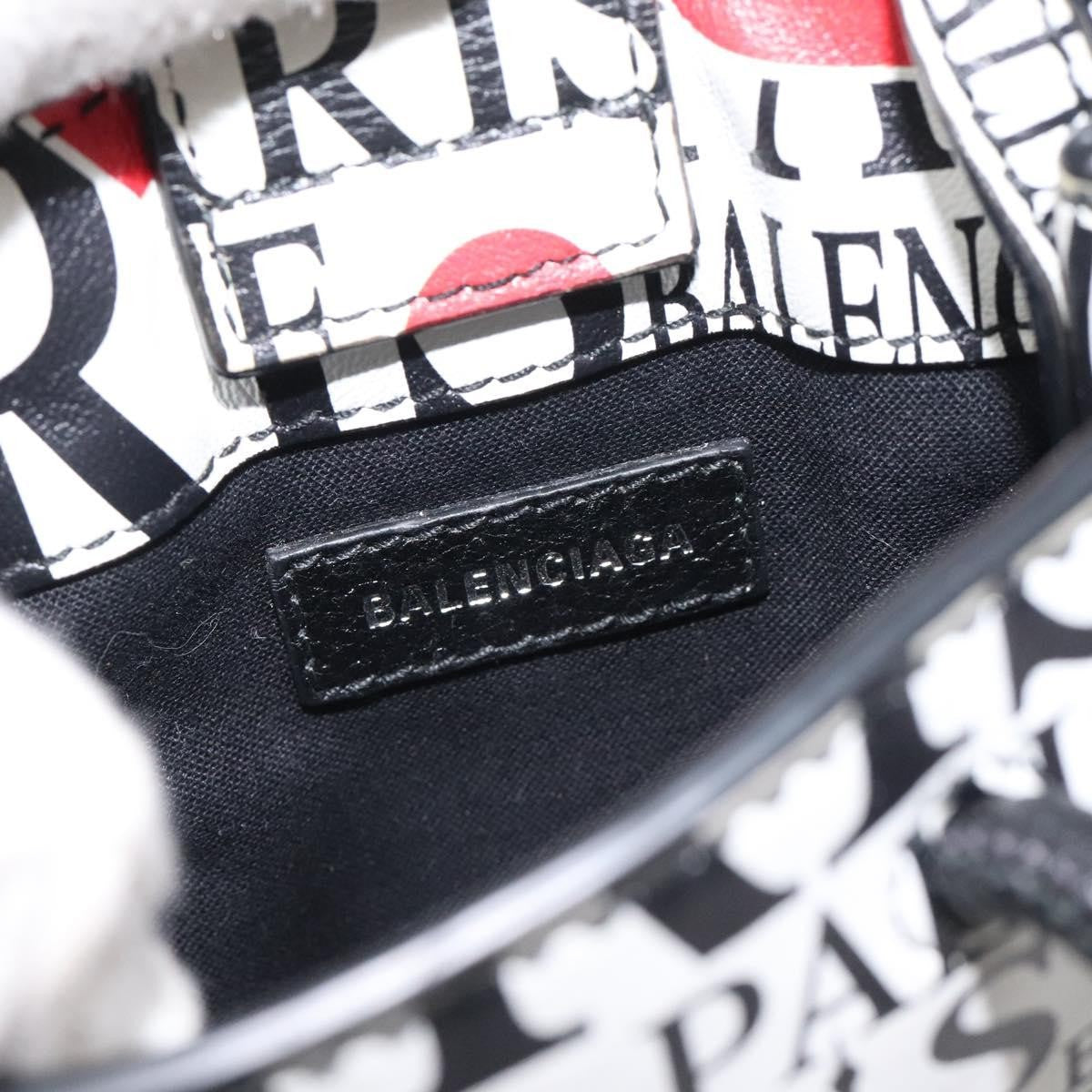 Balenciaga Shopping Phone Holder Printed Leather, WHITE, LEATHER, Tech accessory