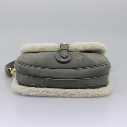 Christian Dior Bobby Flap Bag Shearling and Suede, GRAY, SUEDE, Shoulder bag