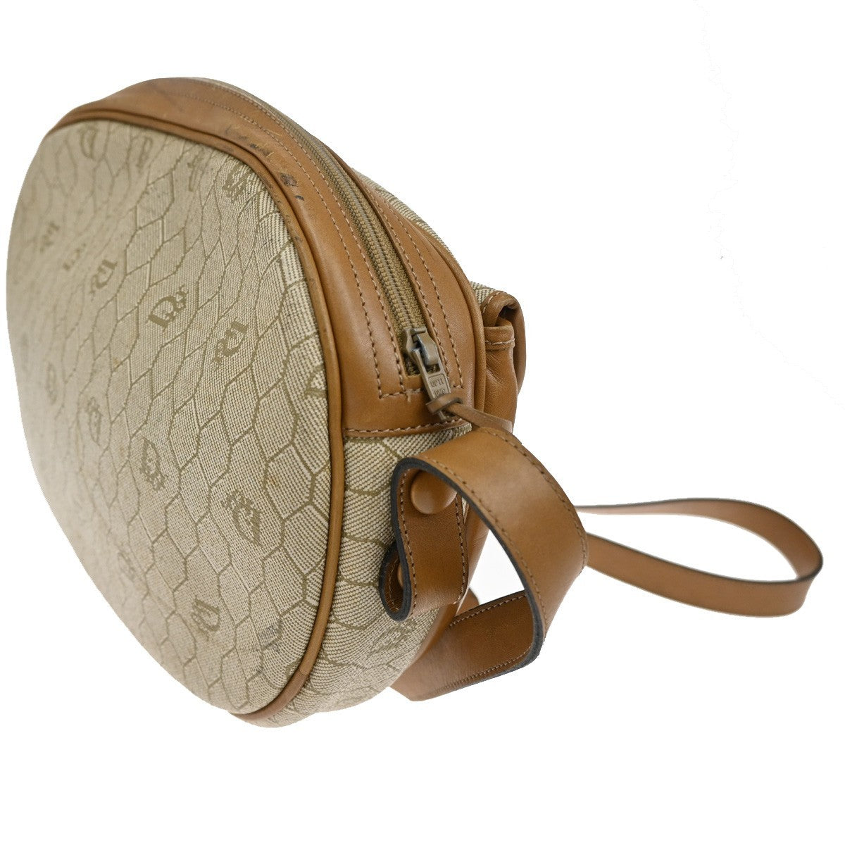 Christian Dior Vintage Honeycomb Shoulder Bag Canvas and Leather, BEIGE, CANVAS, Shoulder bag