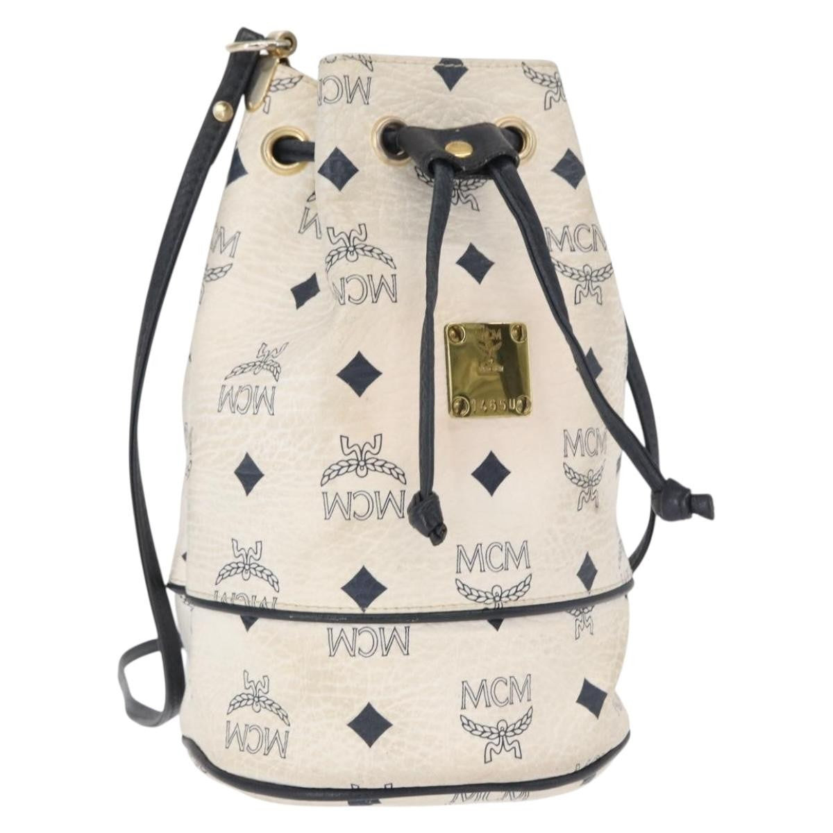 MCM Drawstring Shoulder Bag Leather, WHITE, PVC, Shoulder bag