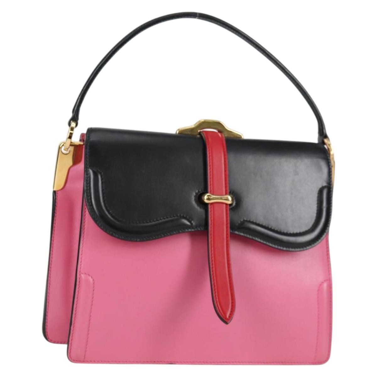 Prada Belle Top Handle Bag City Calf, PINK, LEATHER, Handbag