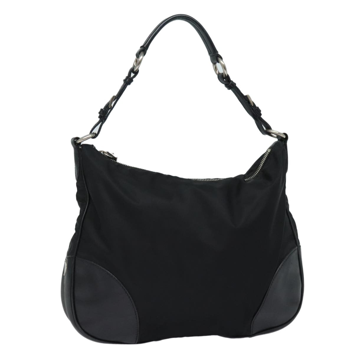 Prada Zip Hobo Tessuto with Leather, BLACK, NYLON, Shoulder bag