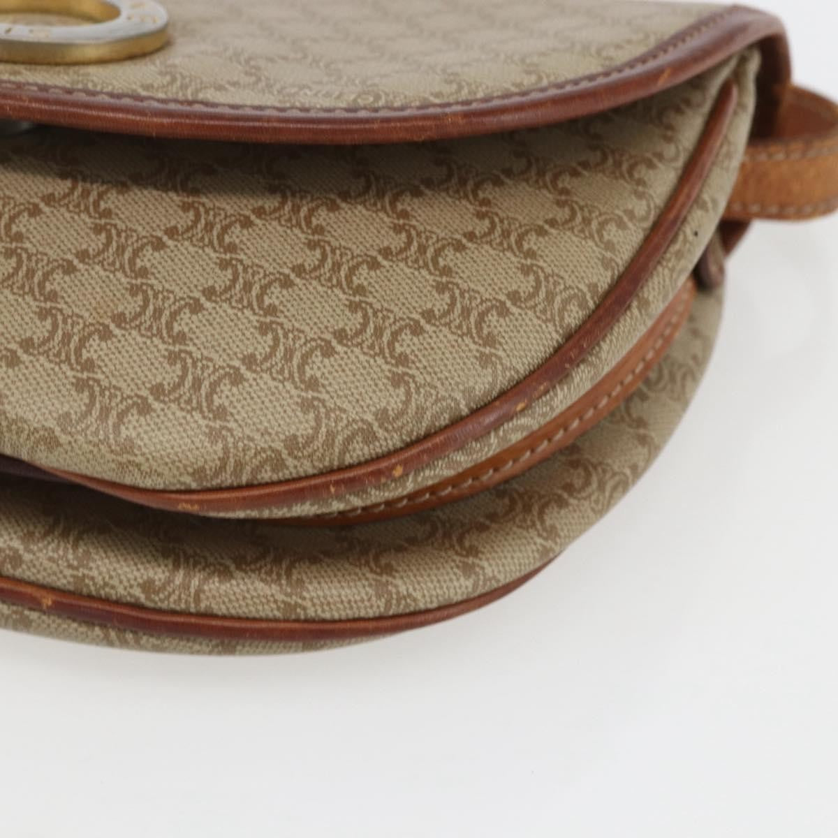 Celine Vintage Macadam Circle Logo Shoulder Bag Canvas and Leather, BEIGE, CANVAS, Shoulder bag