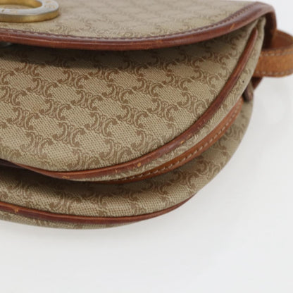 Celine Vintage Macadam Circle Logo Shoulder Bag Canvas and Leather, BEIGE, CANVAS, Shoulder bag