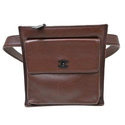 Chanel Vintage Front Pocket Waist Bag Leather, Brown, Leather, Clutch