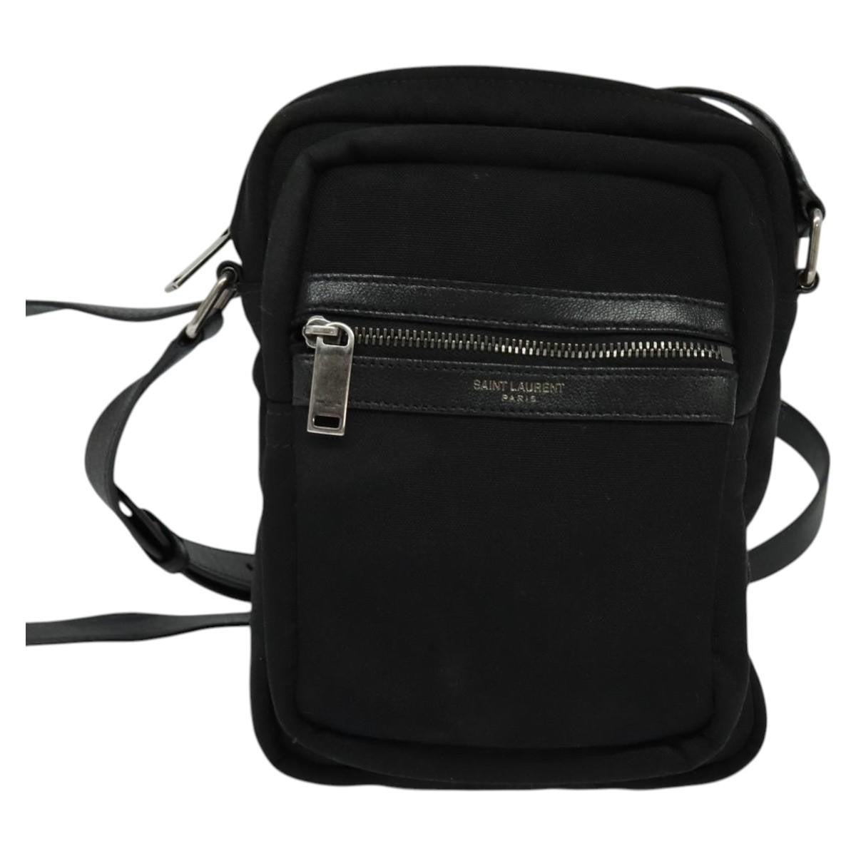 Saint Laurent Front Pocket Crossbody Bag Canvas, BLACK, CANVAS, Shoulder bag