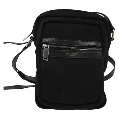 Saint Laurent Front Pocket Crossbody Bag Canvas, BLACK, CANVAS, Shoulder bag