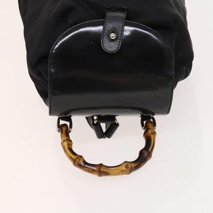 Gucci Vintage Bamboo Backpack Nylon and Patent Leather, BLACK, NYLON, Backpack
