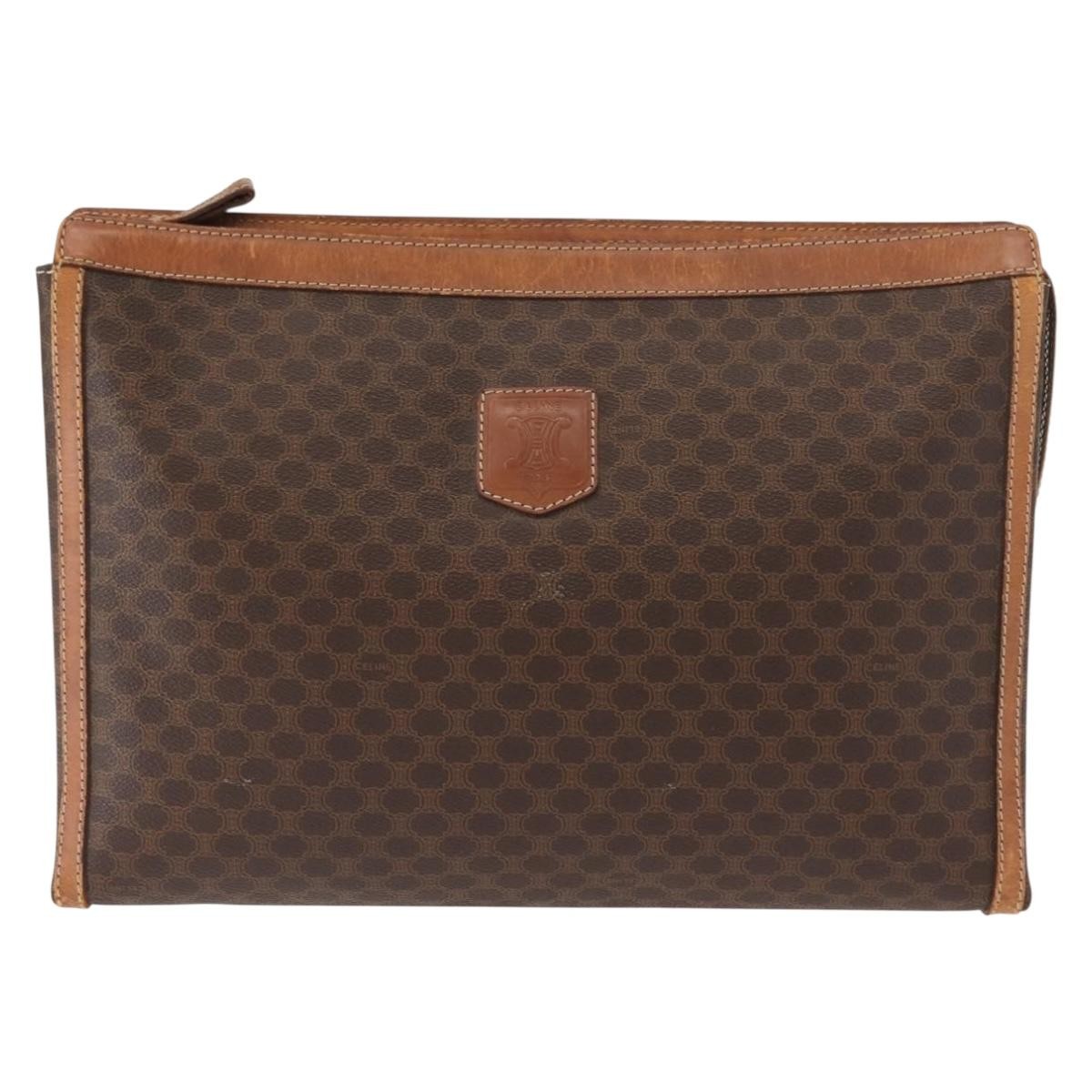 Celine Macadam Pochette Canvas and Leather, BROWN, CANVAS, Clutche & pouche