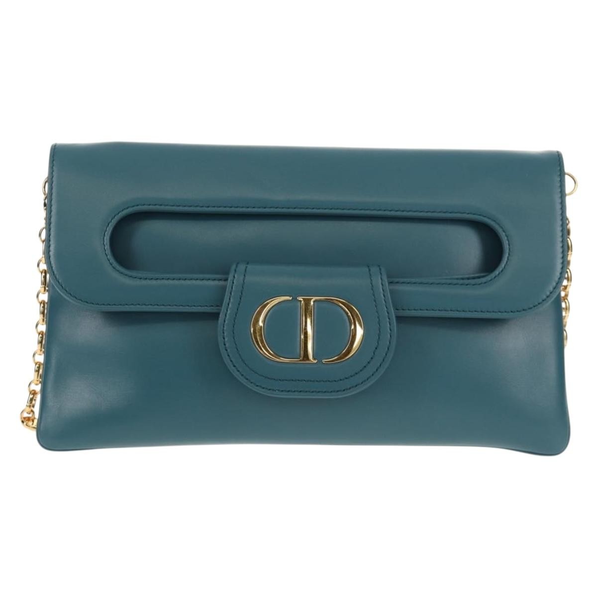 Christian Dior DiorDouble Chain Bag Leather, BLUE, LEATHER, Shoulder bag