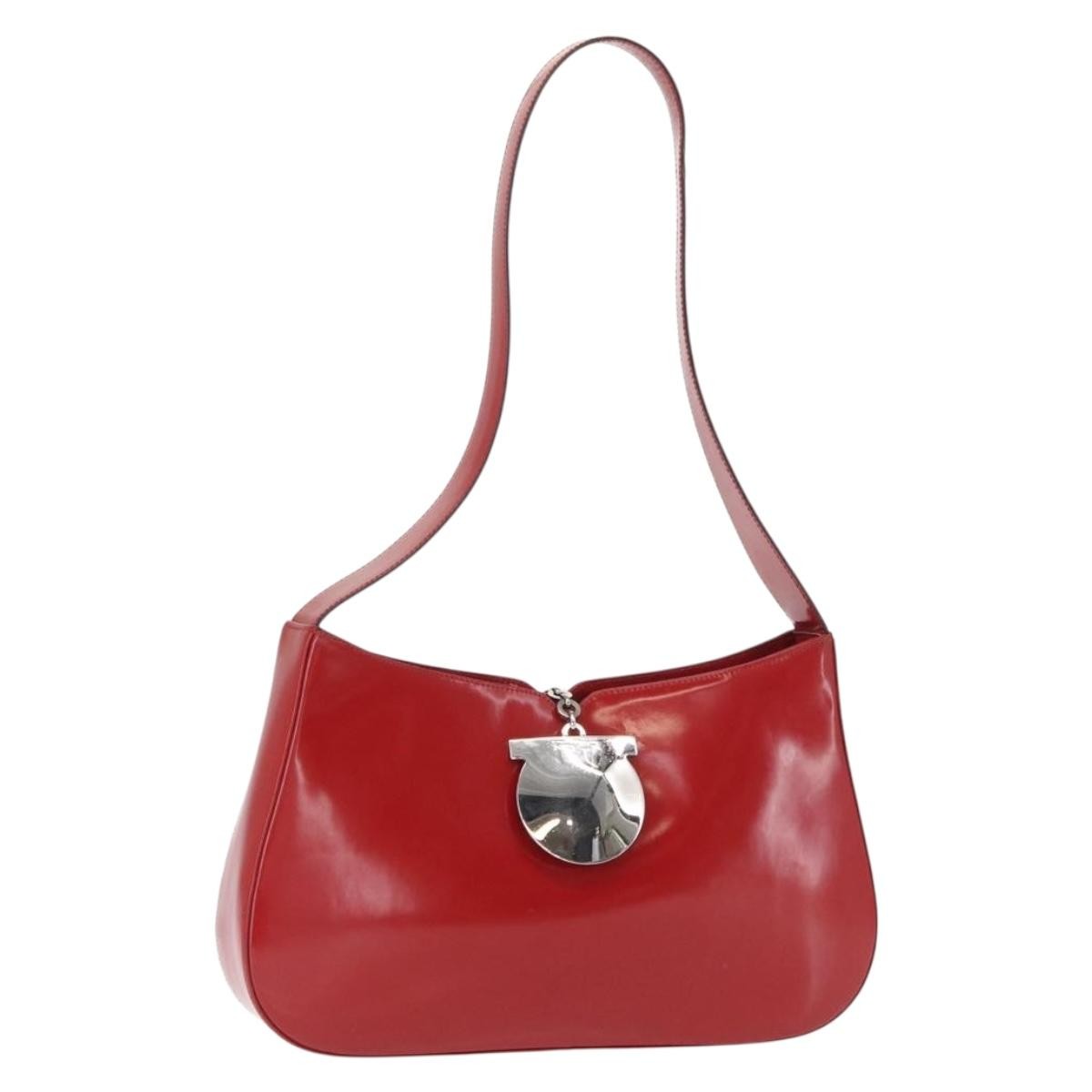 Salvatore Ferragamo Gancini Shoulder Bag Leather, RED, PATENT_LEATHER, Shoulder bag