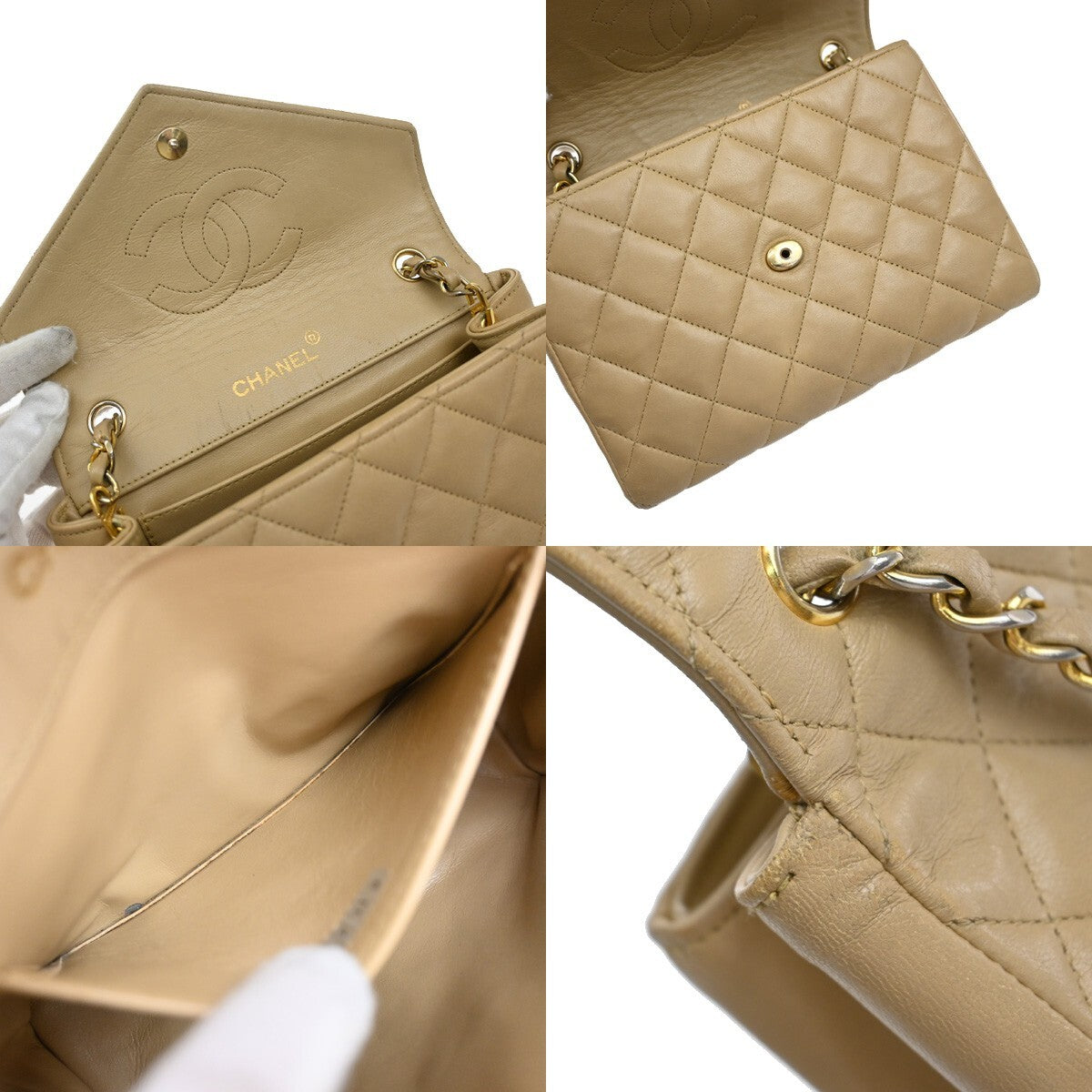 Chanel Vintage Envelope Flap Bag Quilted Lambskin, BEIGE, LEATHER, Clutche & pouche