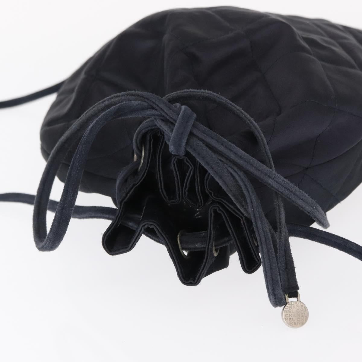 Chanel Vintage Drawstring Backpack Quilted Satin with Suede, NAVY, SATIN, Backpack