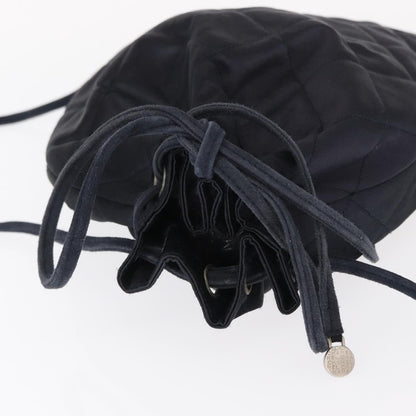 Chanel Vintage Drawstring Backpack Quilted Satin with Suede, NAVY, SATIN, Backpack