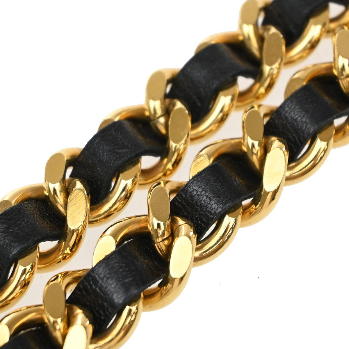 Chanel Vintage Medallion Chain Belt Metal and Leather, BLACK, LEATHER, Belts