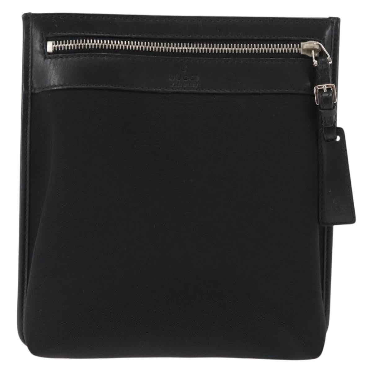 Gucci Vintage Flat Messenger Bag Nylon and Leather, BLACK, NYLON, Shoulder bag