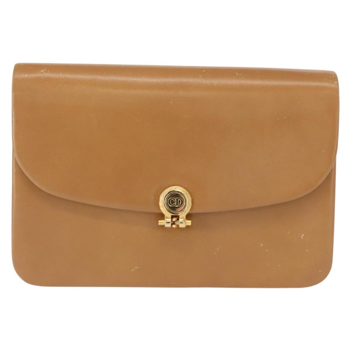 Christian Dior Vintage CD Chain Flap Shoulder Bag Leather, BEIGE, LEATHER, Shoulder bag