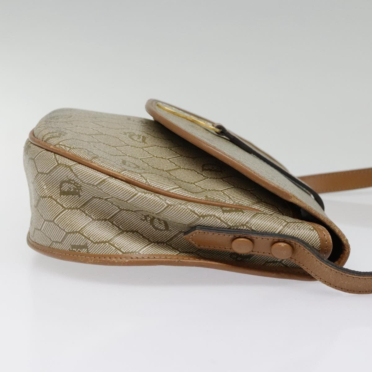 Christian Dior Vintage Honeycomb Flap Crossbody Bag Coated Canvas, BEIGE, CANVAS, Crossbody bag