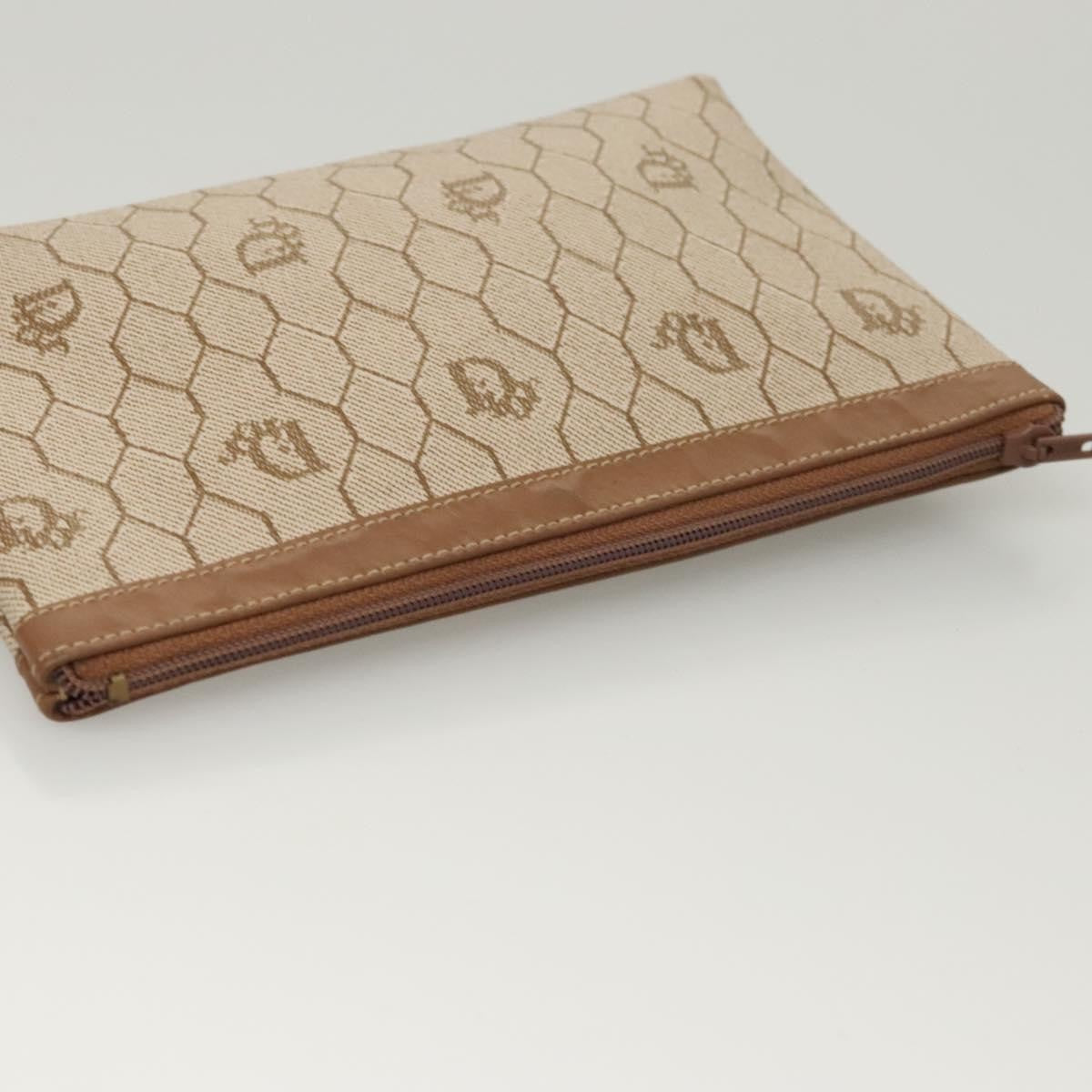 Christian Dior Vintage Honeycomb Zip Pouch Coated Canvas, BEIGE, PVC, Clutche & pouche