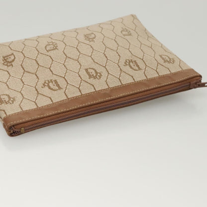 Christian Dior Vintage Honeycomb Zip Pouch Coated Canvas, BEIGE, PVC, Clutche & pouche