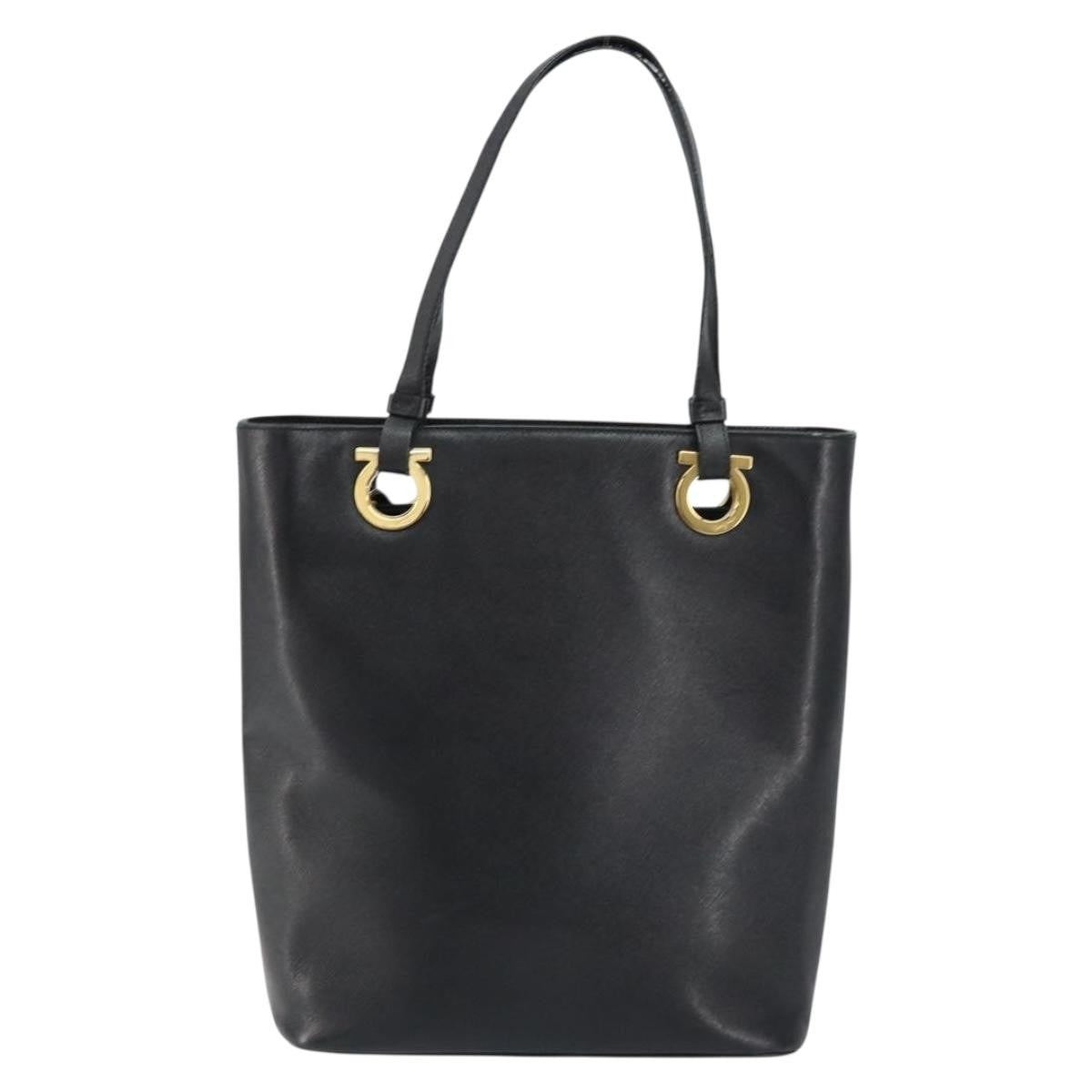 Salvatore Ferragamo Gancini handbag Leather, BLACK, LEATHER, Handbag