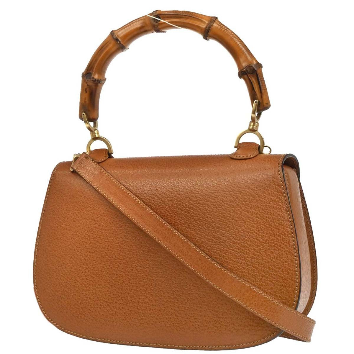 Gucci Vintage Convertible Bamboo Top Handle Bag Leather, BROWN, LEATHER, Handbag