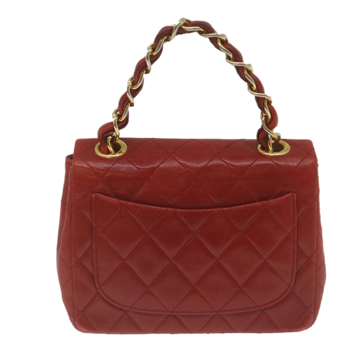 Chanel Vintage Square Chain Handle Flap Bag Quilted Lambskin, RED, LEATHER, Handbag