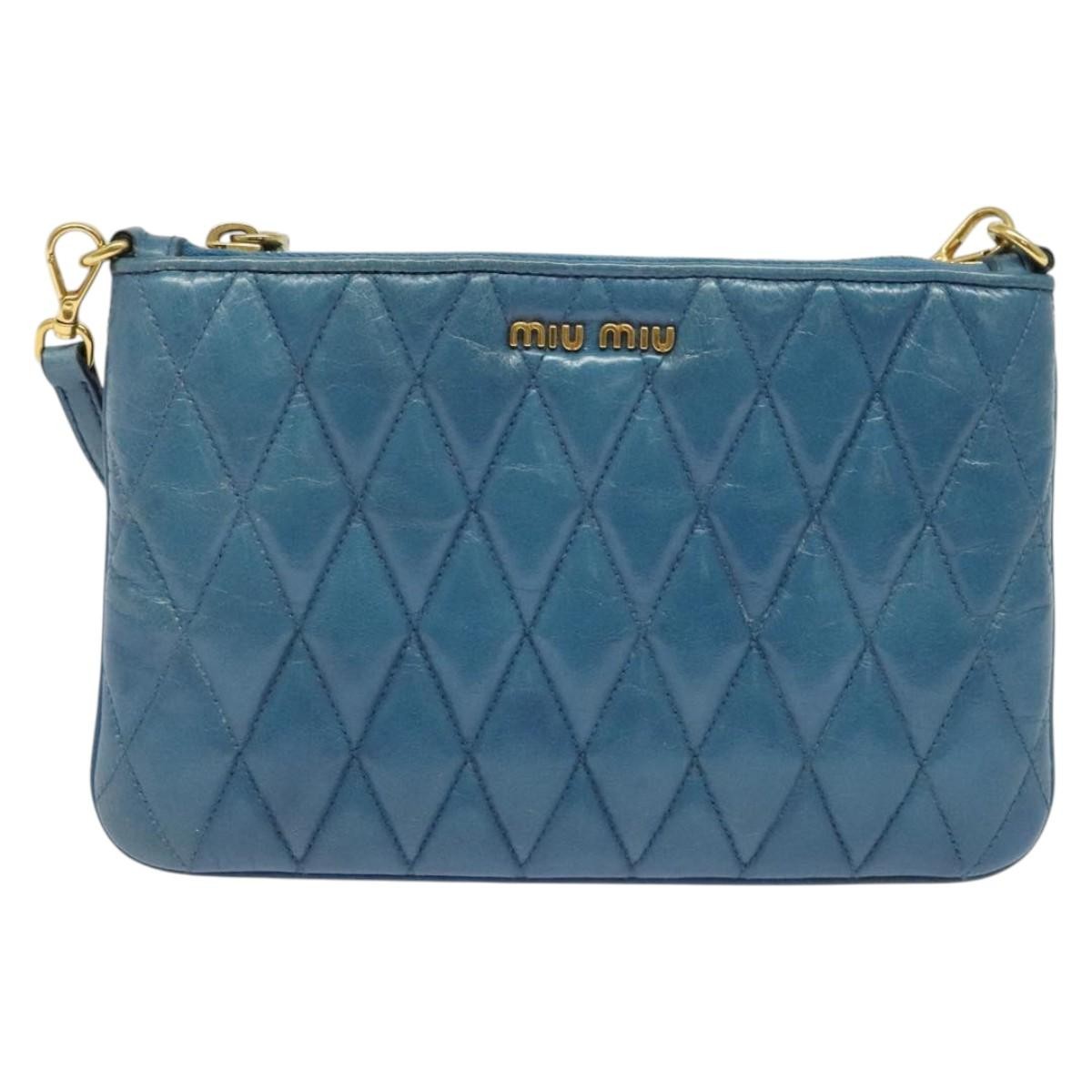 Miu Miu Zip Wristlet Pouch Matelasse Leather, BLUE, LEATHER, Clutche & pouche