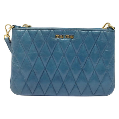 Miu Miu Zip Wristlet Pouch Matelasse Leather, BLUE, LEATHER, Clutche & pouche