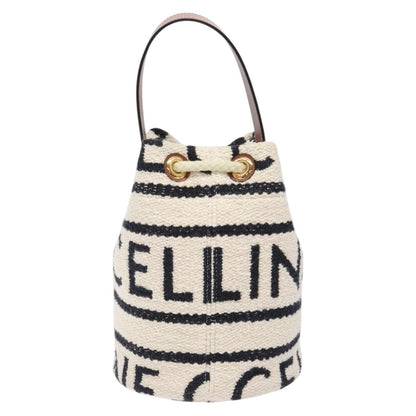 Celine Teen Drawstring Plein Soleil Bucket Bag Canvas with Leather, WHITE, CANVAS, Crossbody bag