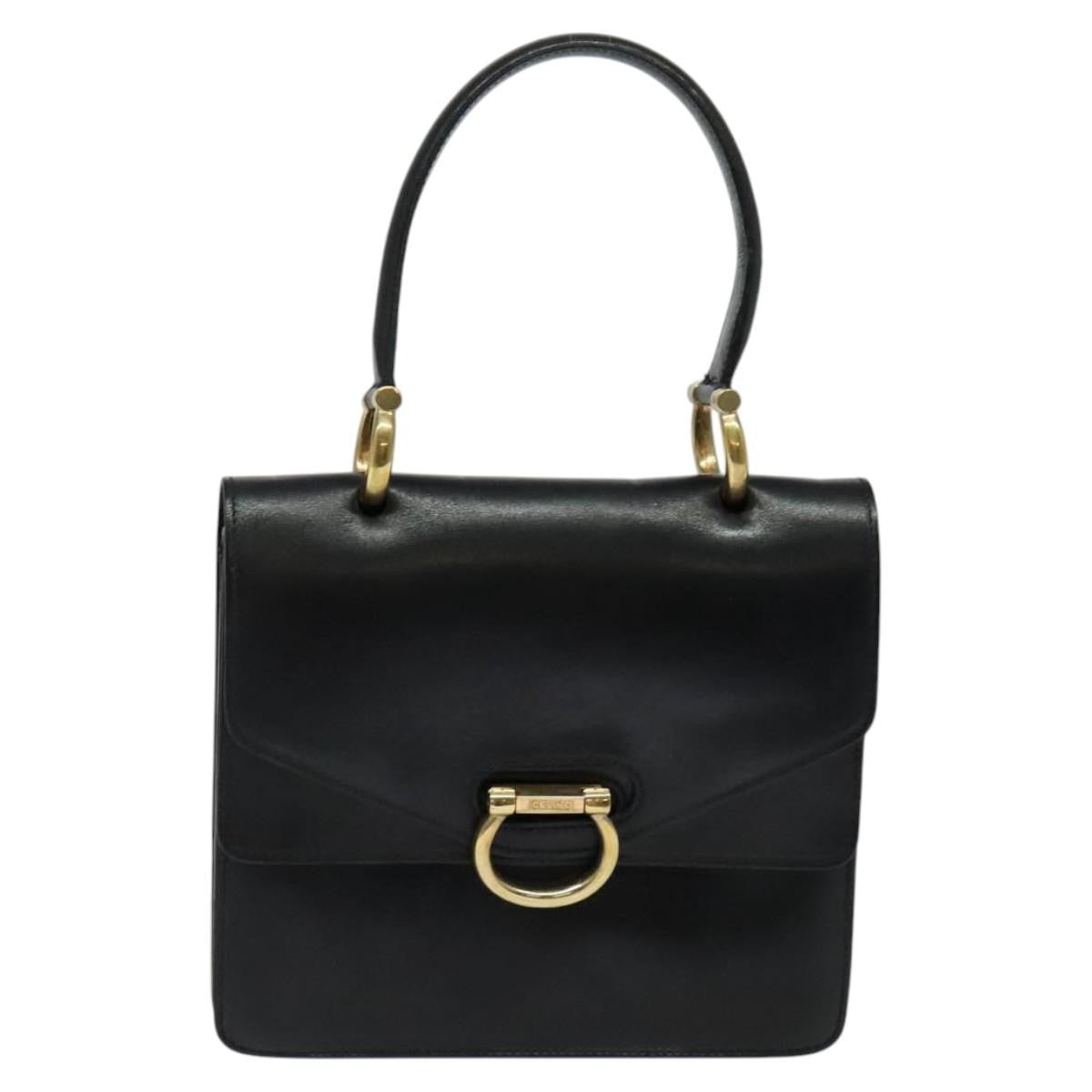 Celine Gancini Handbag Leather, BLACK, LEATHER, Handbag