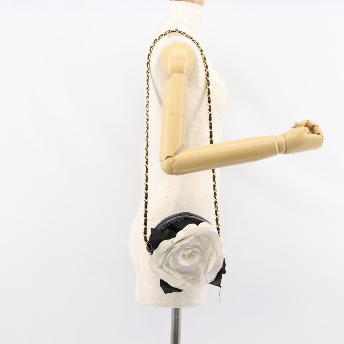 Chanel Vintage Camellia Round Evening Bag Lambskin and Satin, BLACK, PATENT_LEATHER, Clutche & pouche