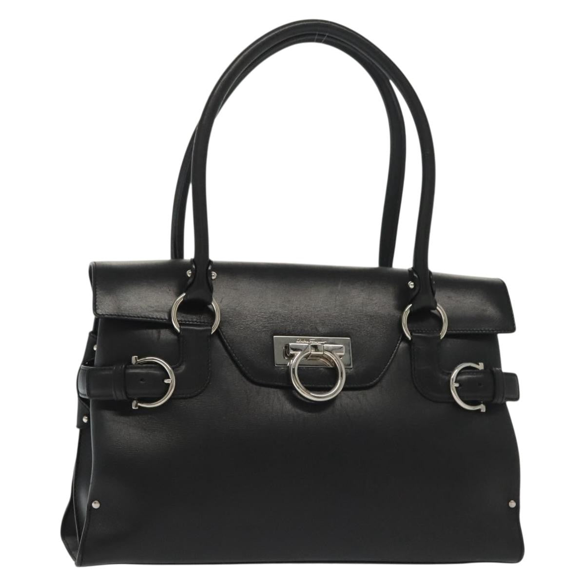Salvatore Ferragamo Virna Satchel Leather, BLACK, LEATHER, Handbag