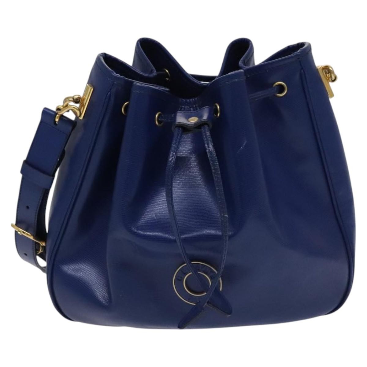 Celine Circle logo Leather, BLUE, LEATHER, Shoulder bag