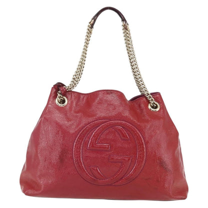 Gucci Soho Chain Strap Shoulder Bag Patent, RED, LEATHER, Shoulder bag