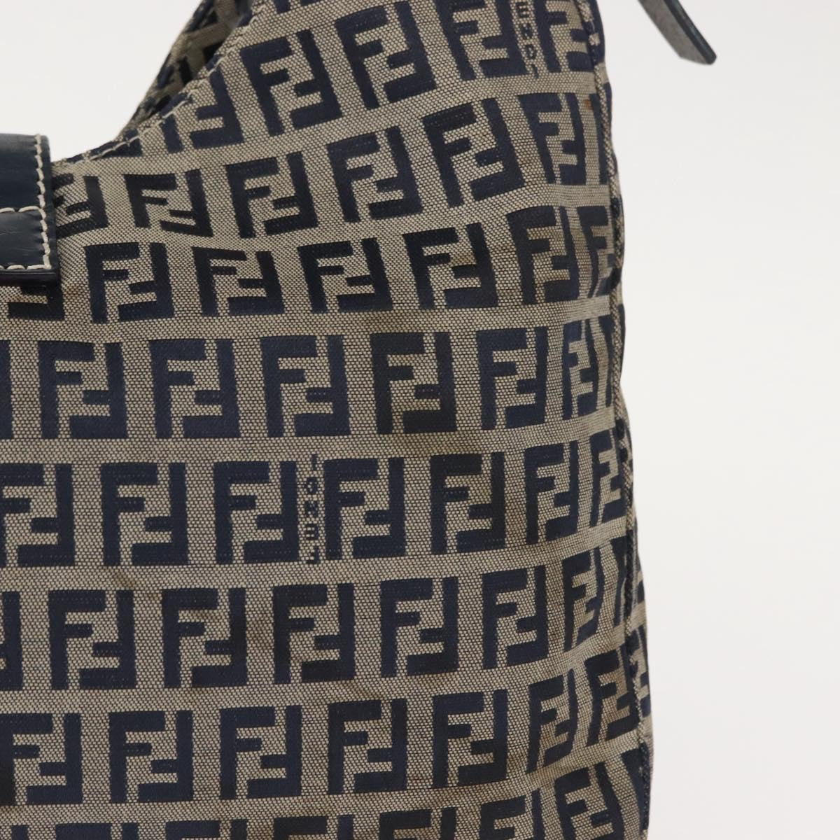 Fendi Belted Flap Shoulder Bag Zucchino Coated Canvas, NAVY, CANVAS, Shoulder bag
