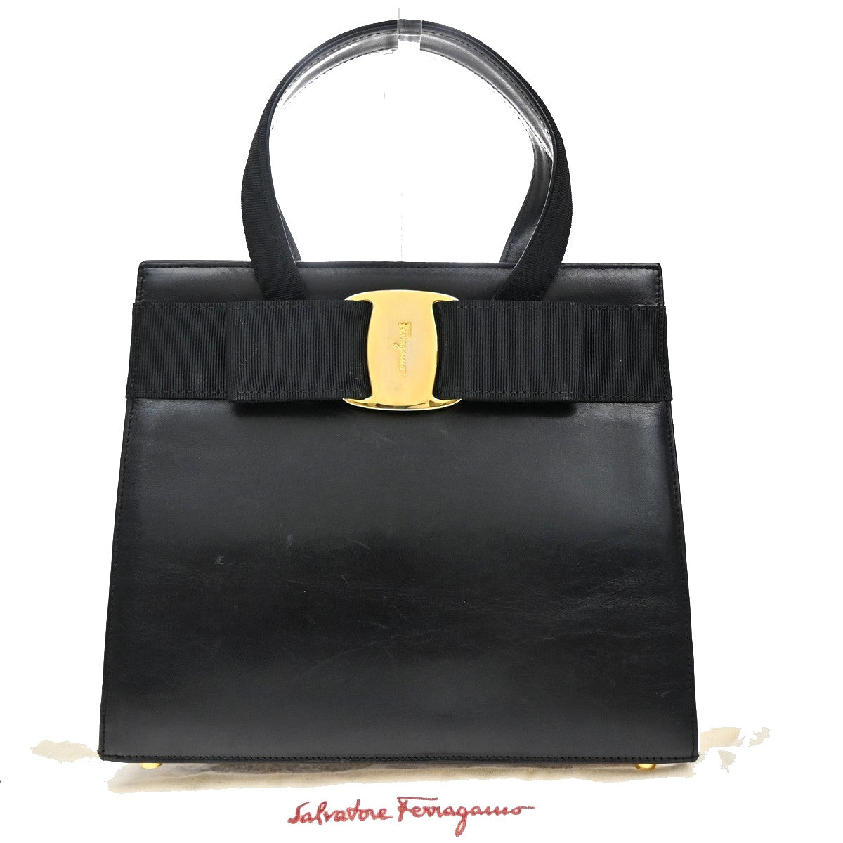 Salvatore Ferragamo Convertible Vara Bow Tote Leather, BLACK, LEATHER, Handbag