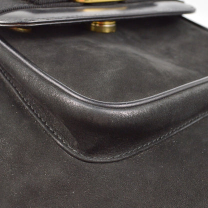 Salvatore Ferragamo Vara Flap Drawstring Backpack Leather and Suede, BLACK, SUEDE, Backpack