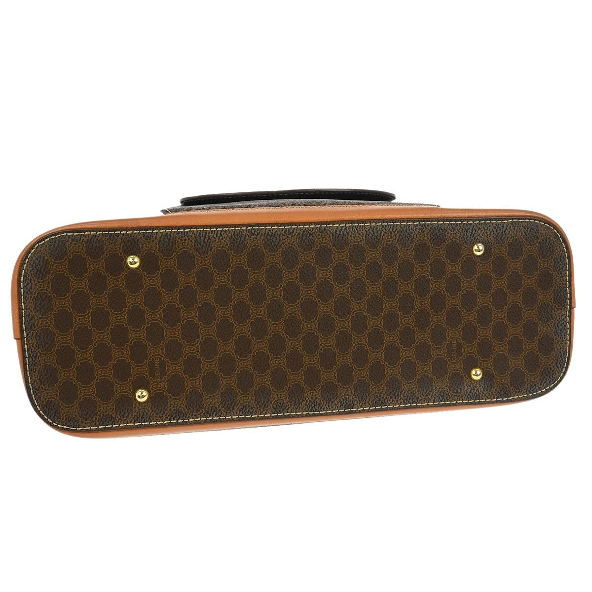 Celine Vintage Macadam Handbag Canvas and Leather, BROWN, CANVAS, Handbag