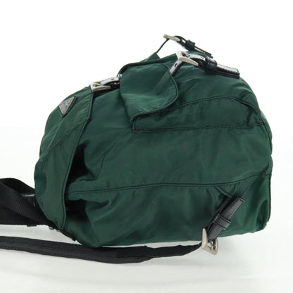 Prada Vela Double Front Pocket Backpack Tessuto with Saffiano Leather, GREEN, NYLON, Backpack