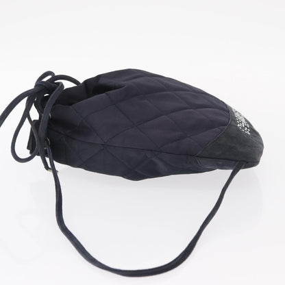 Chanel Vintage Drawstring Backpack Quilted Satin with Suede, NAVY, SATIN, Backpack