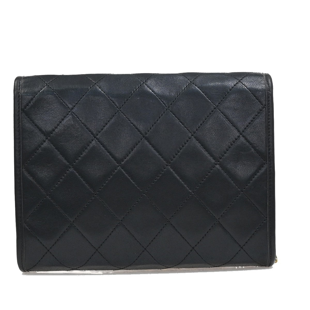 Chanel Vintage Round Flap Bag Quilted Lambskin, BLACK, LEATHER, Shoulder bag