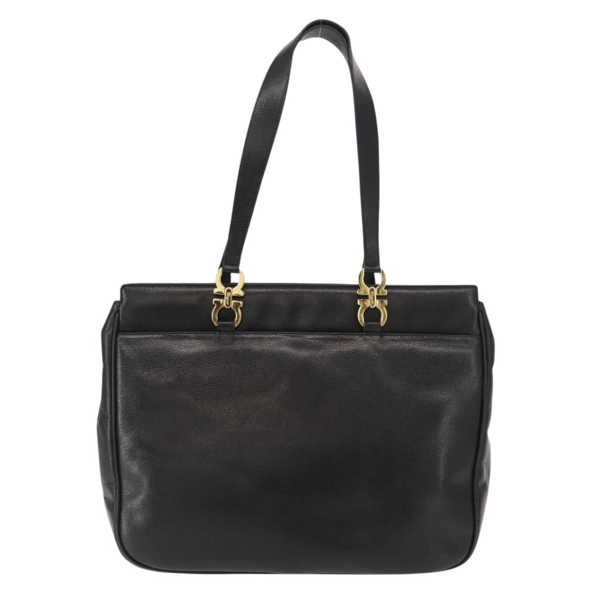 Salvatore Ferragamo Gancini Tote Leather, BLACK, LEATHER, Tote bag