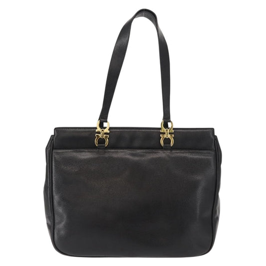 Salvatore Ferragamo Gancini Tote Leather, BLACK, LEATHER, Tote bag